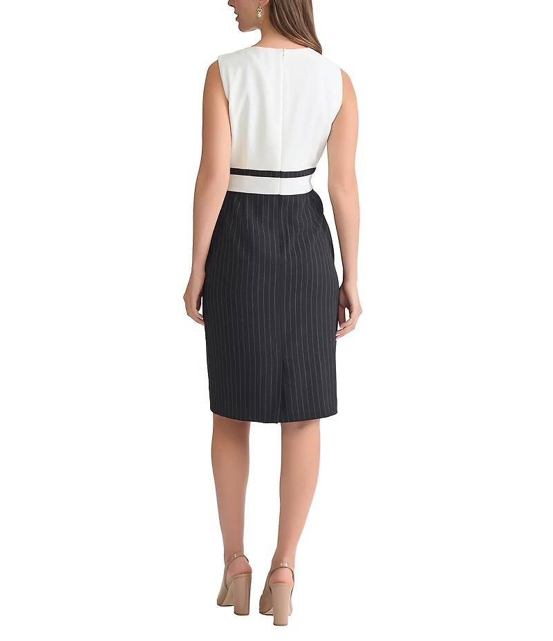 Kasper Petite Size Coordinating Crepe Pinstripe Sheath Dress