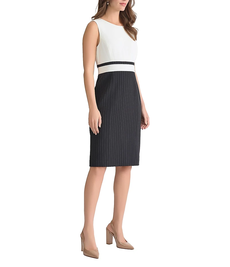 Kasper Petite Size Coordinating Crepe Pinstripe Sheath Dress