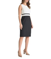 Kasper Petite Size Coordinating Crepe Pinstripe Sheath Dress