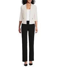 Kasper Petite Size Crepe 3/4 Sleeve Zip Pocket Cardigan