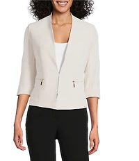 Kasper Petite Size Crepe 3/4 Sleeve Zip Pocket Cardigan