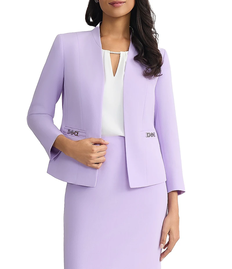 Kasper Petite Size Crepe Buckle Trim Pocket Cardigan Jacket