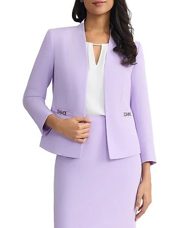 Kasper Petite Size Crepe Buckle Trim Pocket Cardigan Jacket