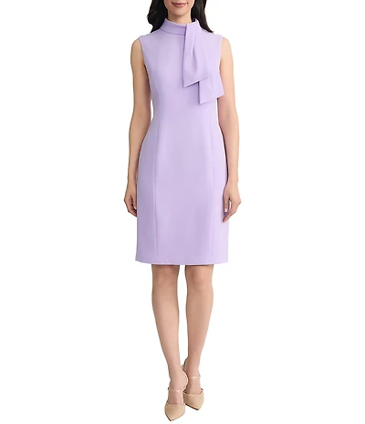 Kasper Petite Size Crepe Mock Tie Neck Sleeveless Sheath Dress