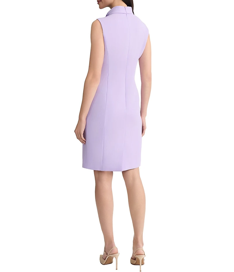 Kasper Petite Size Crepe Mock Tie Neck Sleeveless Sheath Dress