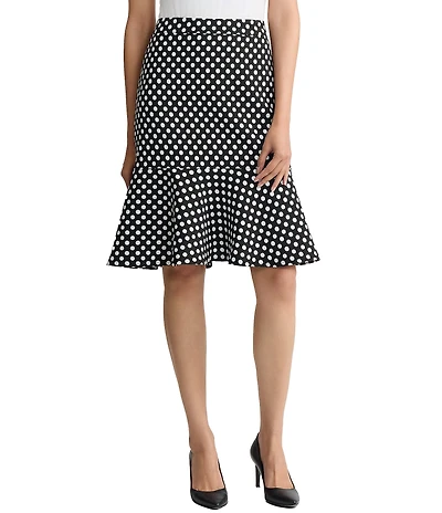 Kasper Petite Size Dotted Jacquard Slim To Flounce Midi Skirt