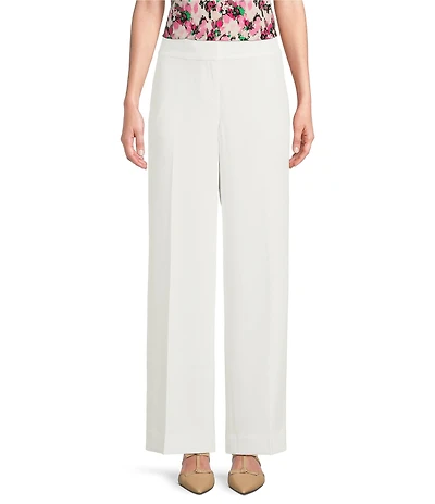 Kasper Petite Size Flat Front Wide Leg Stretch Crepe Pants