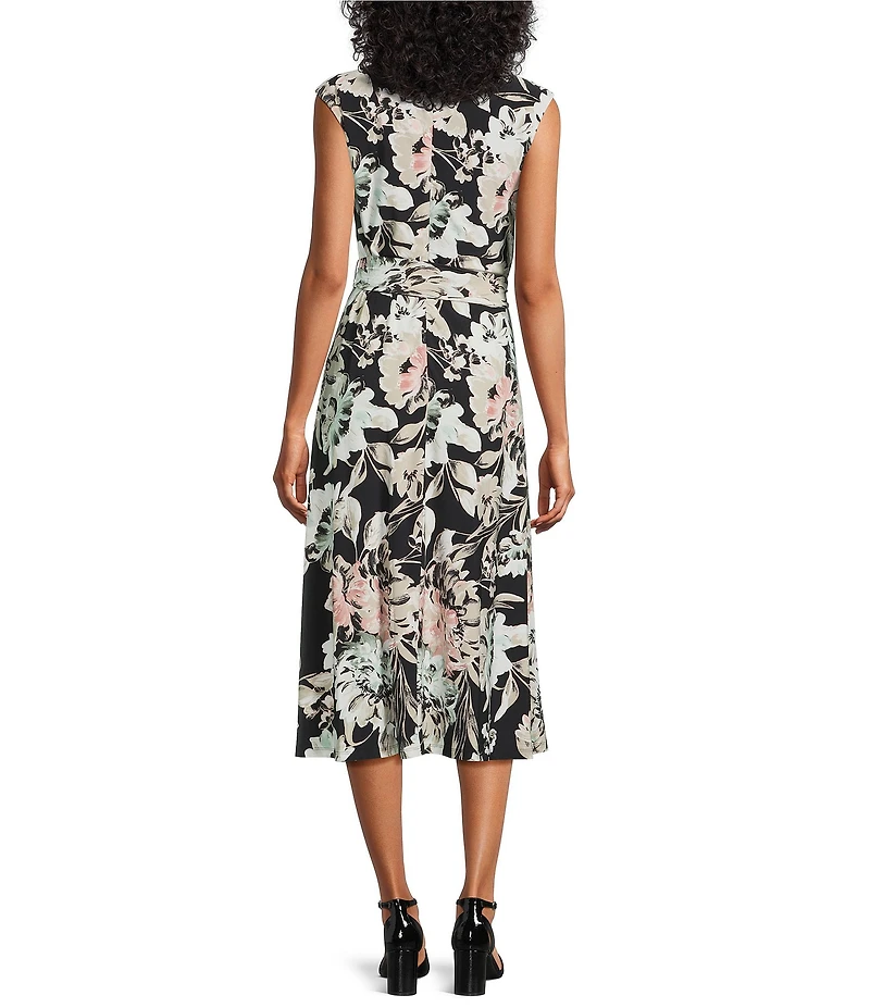 Kasper Petite Size Floral Keyhole Neck Cap Sleeve Midi Dress