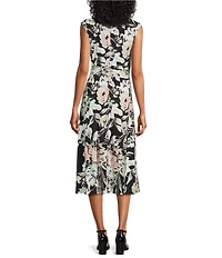 Kasper Petite Size Floral Keyhole Neck Cap Sleeve Midi Dress