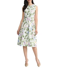 Kasper Petite Size Floral Print Sleeveless Box Pleat Dress