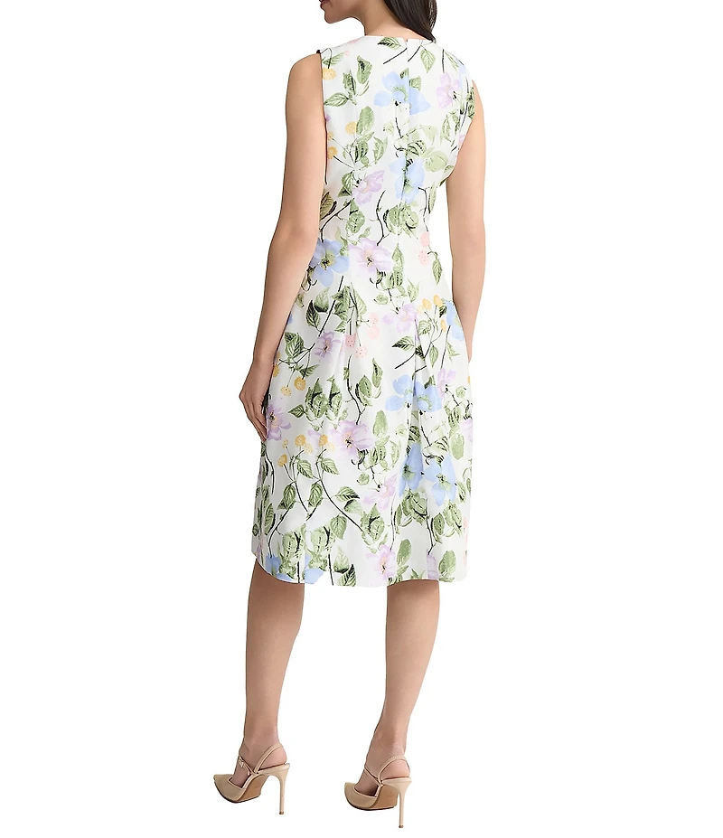 Kasper Petite Size Floral Print Sleeveless Box Pleat Dress