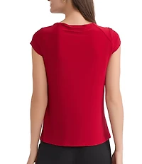 Kasper Petite Size Jersey Knit Cap Sleeve Cowl Neck Top