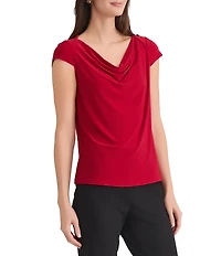 Kasper Petite Size Jersey Knit Cap Sleeve Cowl Neck Top