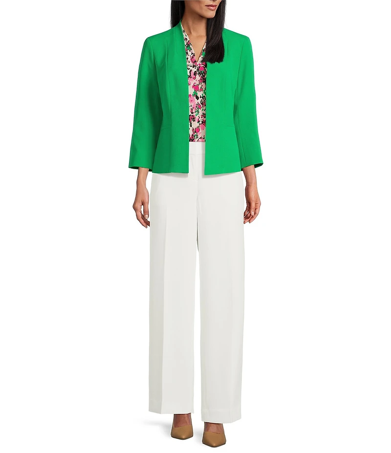 Kasper Petite Size Julia Open Front Front Collarless Stretch Crepe Blazer