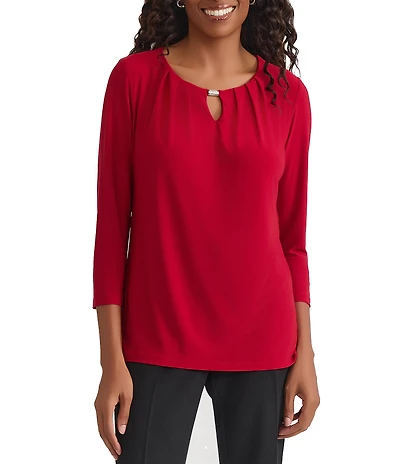 Kasper Petite Size Keyhole Neck Jersey Knit Top