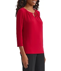 Kasper Petite Size Keyhole Neck Jersey Knit Top