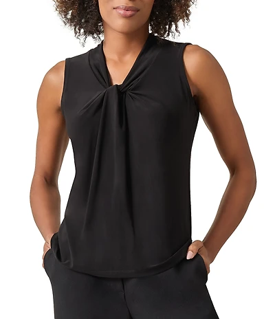 Kasper Petite Size Knot-Front V-Neck Sleeveless Blouse