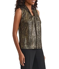 Kasper Petite Size Knot Neck Animal Print Top