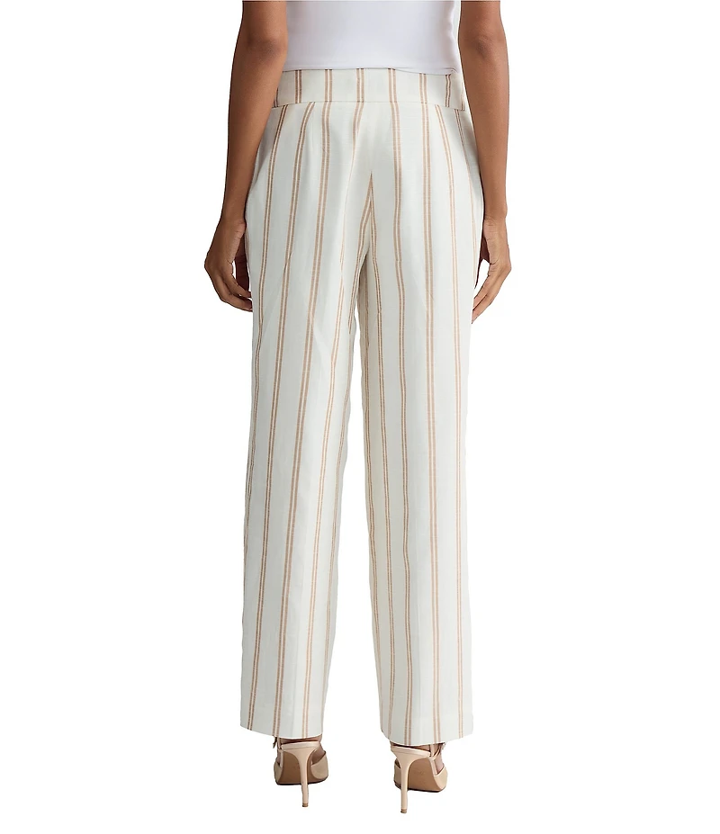 Kasper Petite Size Linen Blend Wide Leg Pinstripe Pants