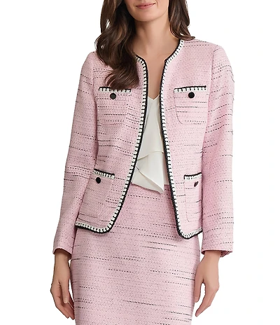 Kasper Petite Size Long Sleeve Novelty Trim Tweed Jacket
