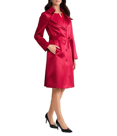 Kasper Petite Size Long Sleeve Satin Belt Trench With Tie