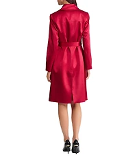 Kasper Petite Size Long Sleeve Satin Belt Trench With Tie