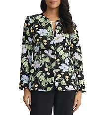Kasper Petite Size One Button Collarless Long Sleeve Floral Printed Scuba Blazer