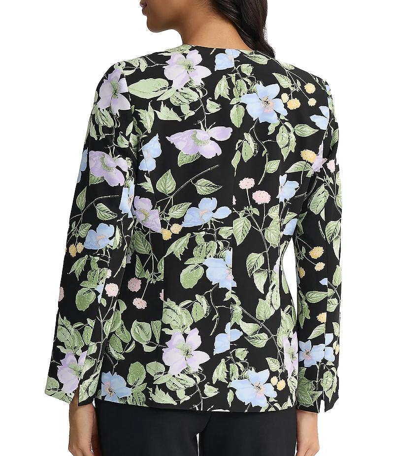 Kasper Petite Size One Button Collarless Long Sleeve Floral Printed Scuba Blazer