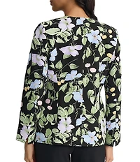 Kasper Petite Size One Button Collarless Long Sleeve Floral Printed Scuba Blazer