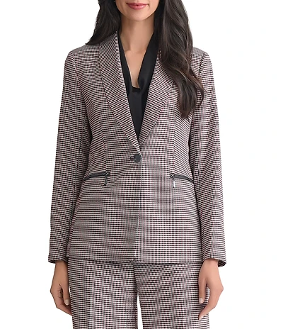 Kasper Petite Size One Button Zipper Pockets Shawl Collar Jacket