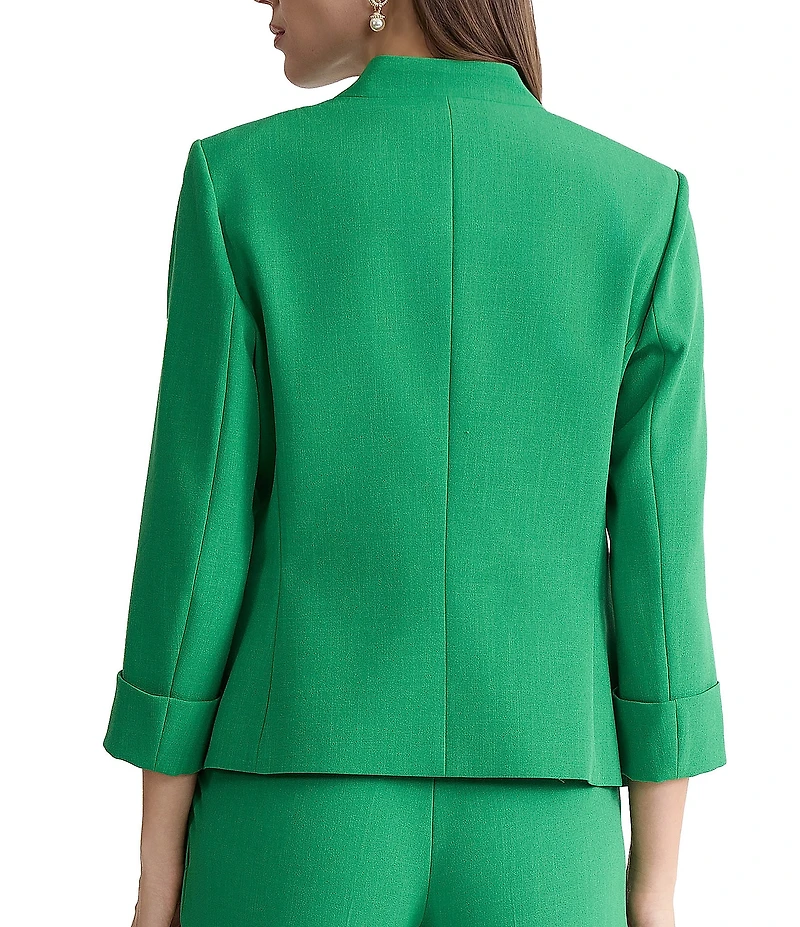 Kasper Petite Size Open Front Crepe Zipper Pockets Cardigan