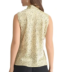 Kasper Petite Size Printed Satin Tie Front Sleeveless Blouse