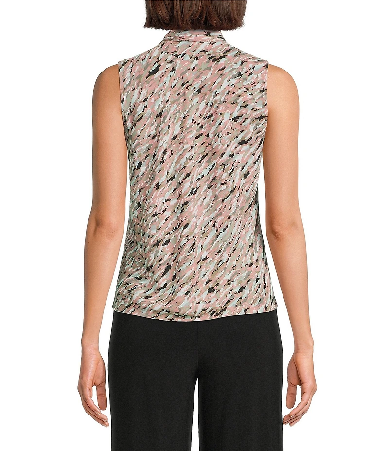 Kasper Petite Size Printed Tie Neck Sleeveless Blouse