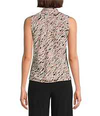 Kasper Petite Size Printed Tie Neck Sleeveless Blouse