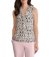 Kasper Petite Size Printed Twist Front Jersey Knit Sleeveless Blouse