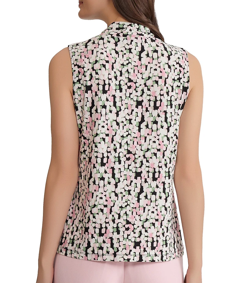 Kasper Petite Size Printed Twist Front Jersey Knit Sleeveless Blouse