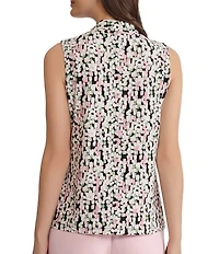Kasper Petite Size Printed Twist Front Jersey Knit Sleeveless Blouse