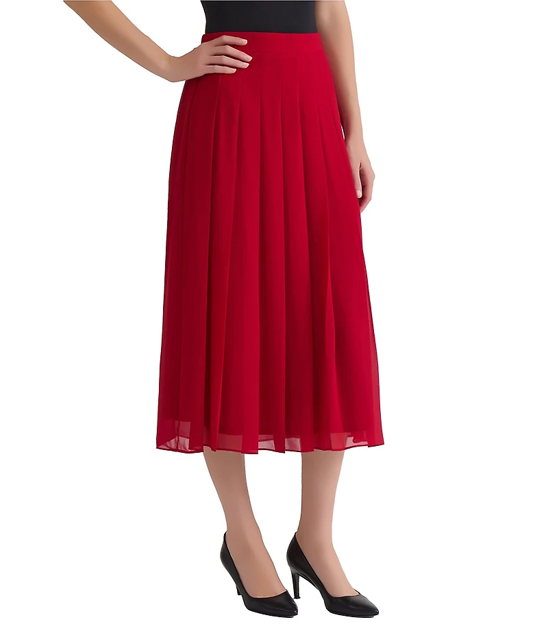 Kasper Petite Size Pull On Pleated Midi Chiffon Skirt