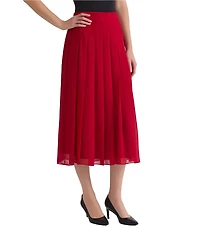 Kasper Petite Size Pull On Pleated Midi Chiffon Skirt