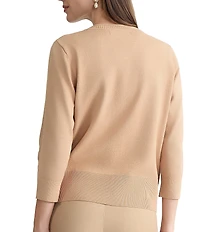 Kasper Petite Size Rib Hem Crew Neck 3/4 Sleeve Cardigan