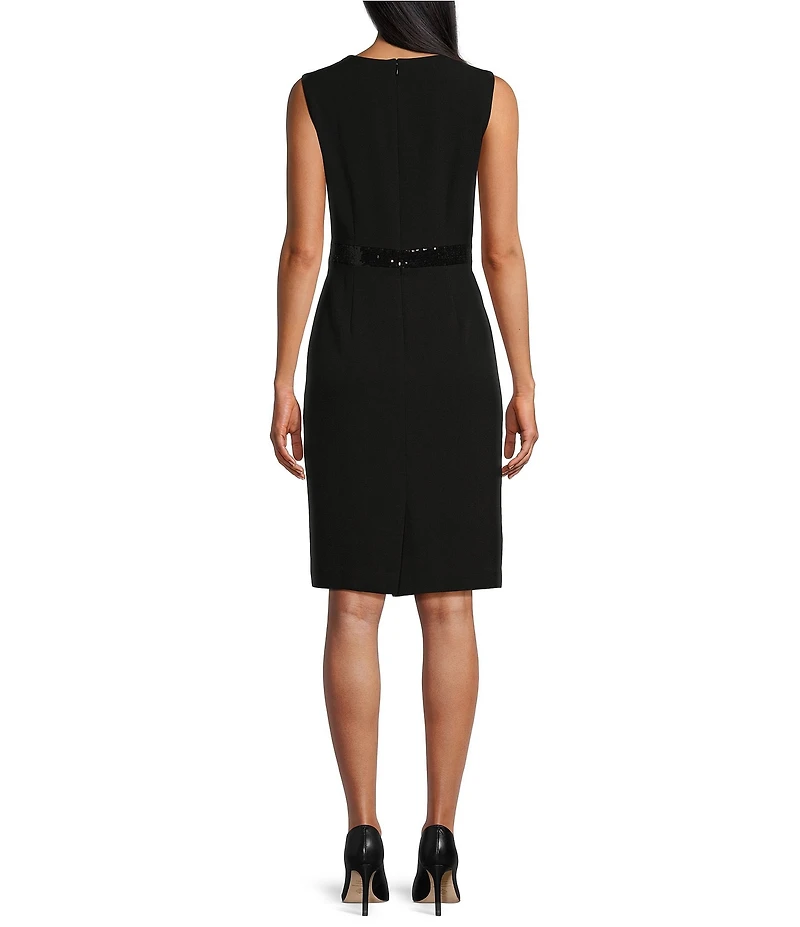 Kasper Petite Size Sequin Trim Sheath Crew Neck Sleeveless Dress