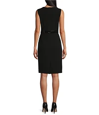 Kasper Petite Size Sequin Trim Sheath Crew Neck Sleeveless Dress
