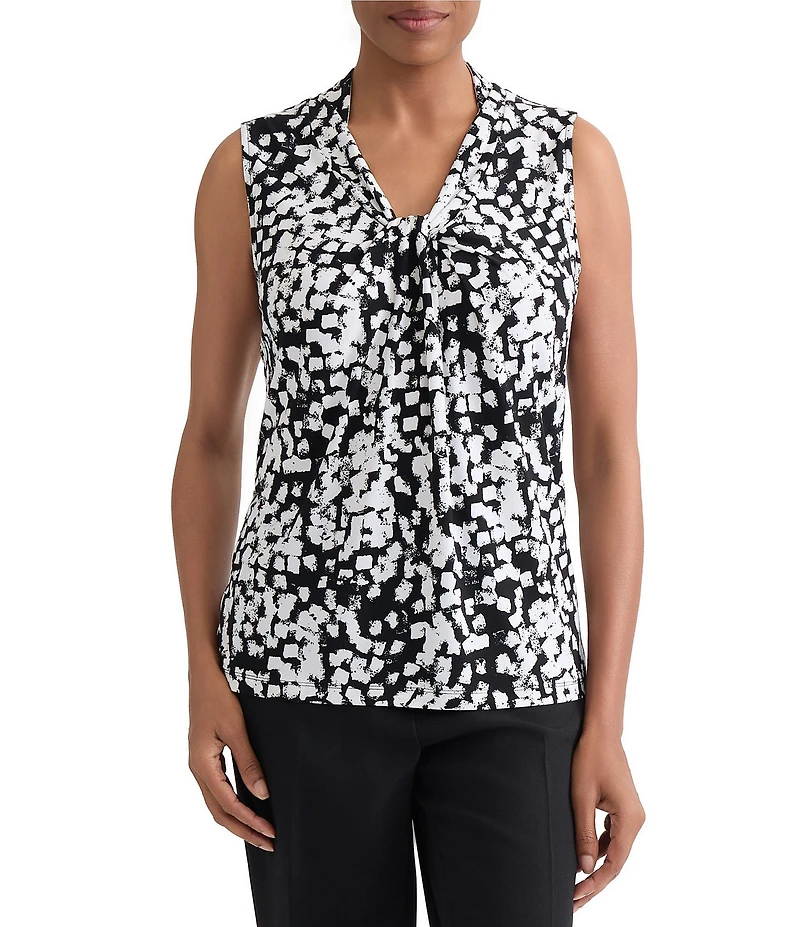 Kasper Petite Size Sleeveless Knot Front Printed Blouse