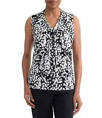 Kasper Petite Size Sleeveless Knot Front Printed Blouse