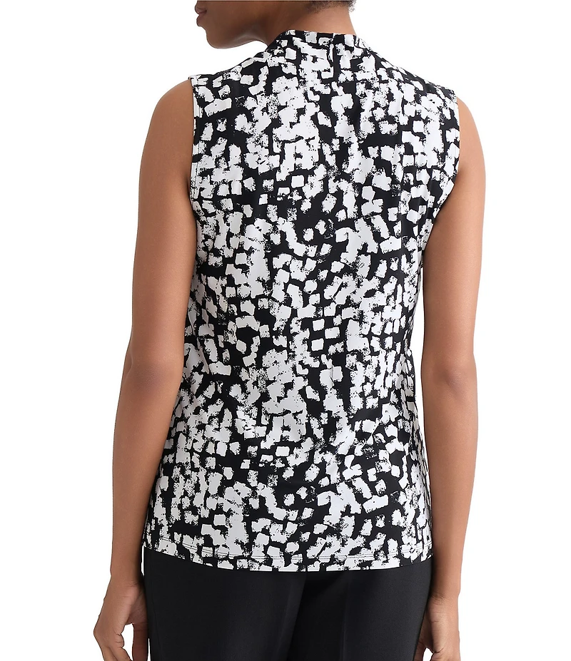 Kasper Petite Size Sleeveless Knot Front Printed Blouse