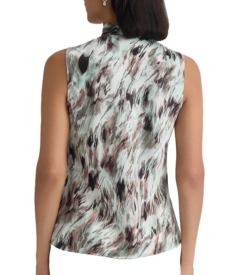 Kasper Petite Size Sleeveless Printed Tie Neck Blouse