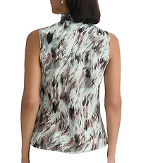 Kasper Petite Size Sleeveless Printed Tie Neck Blouse