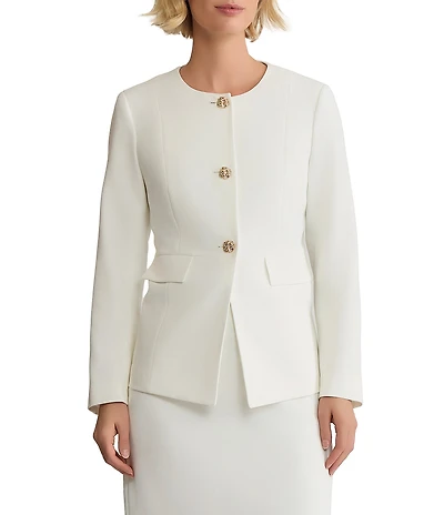 Kasper Petite Size Stretch Crepe 3 Button Peplum Jacket