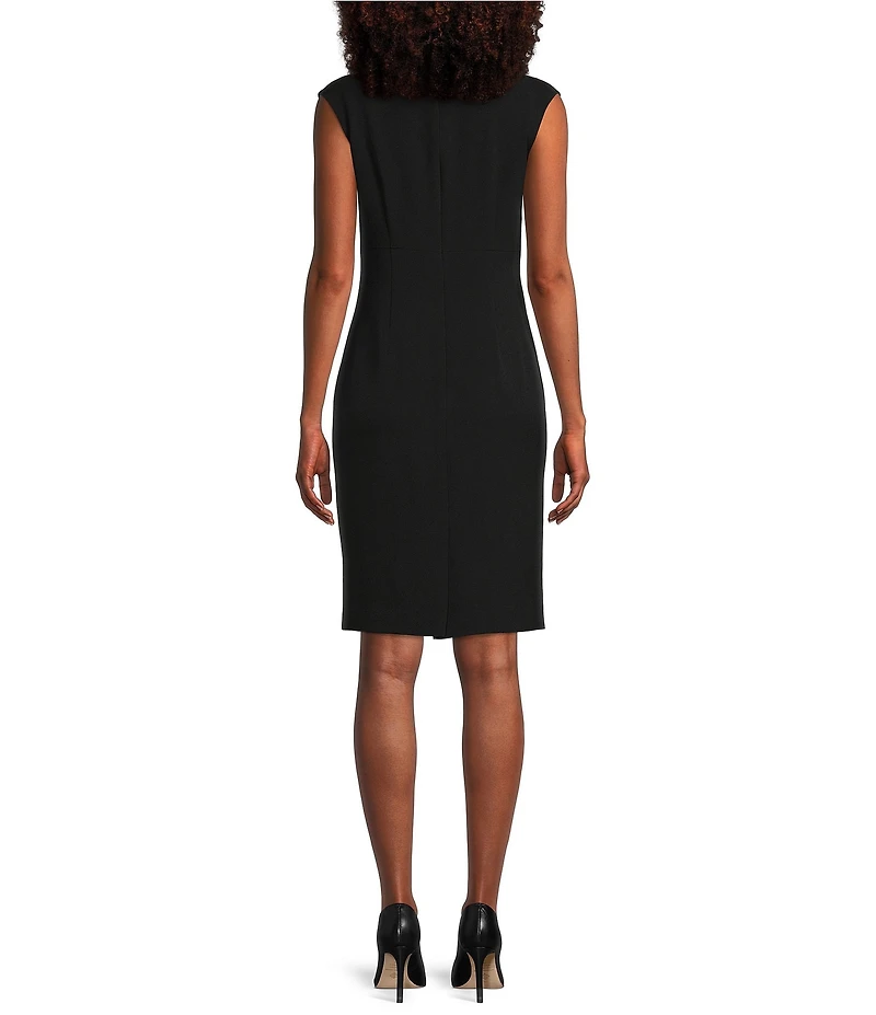 Kasper Petite Size Stretch Crepe V-Neck Sleeveless Sheath Dress