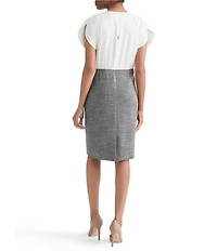 Kasper Petite Size Tulip Sleeve Mix Media Sheath Dress